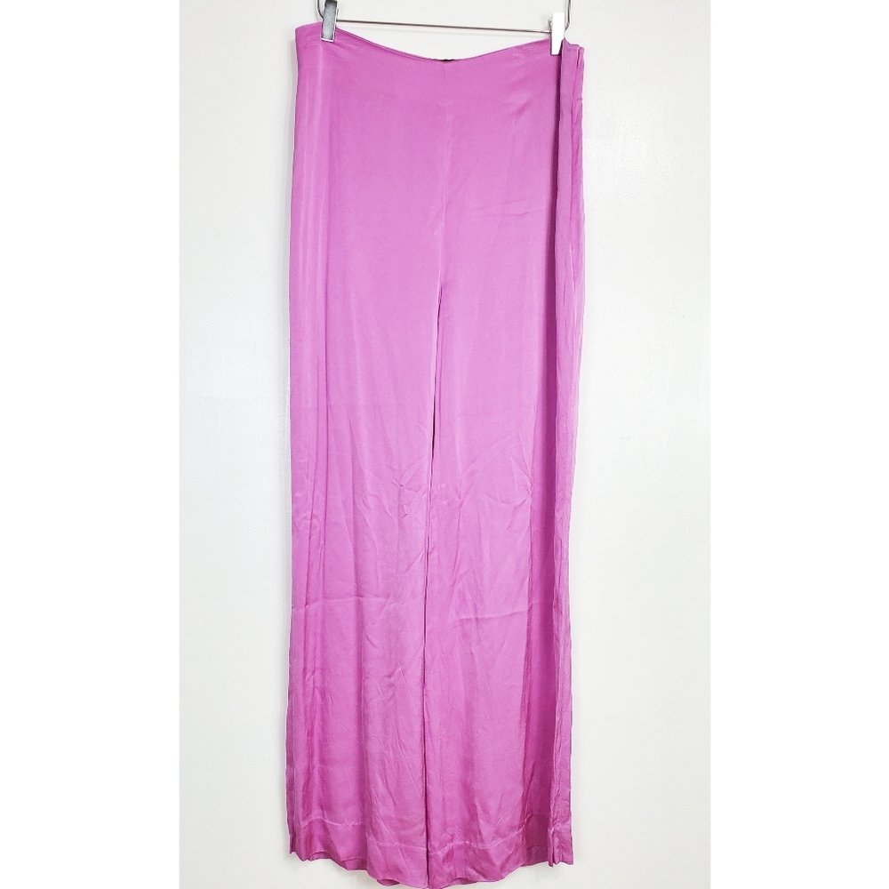 Zara Xl satin wide leg high rise trouser pants orchid silky feel quiet luxury - Picture 3 of 12